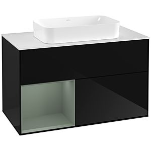 Villeroy und Boch Finion Waschtischunterschrank G241GMPH 100cm, Abdeckplatte white matt, Emotion, Regal links Olive Matt Lacquer, Glossy Black Lacquer