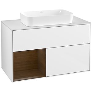 Villeroy and Boch Finion Villeroy and Boch Finion G241GNGF 100cm, cover plate white matt, emotion, shelf left walnut veneer, glossy white lacquer