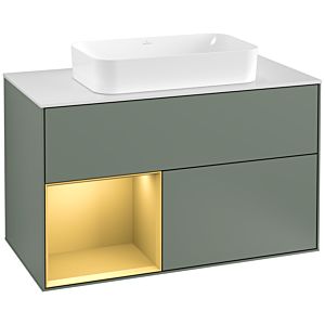 Villeroy und Boch Finion Waschtischunterschrank G241HFGM 100cm, Abdeckplatte white matt, Emotion, Regal links Gold matt, Olive Matt Lacquer