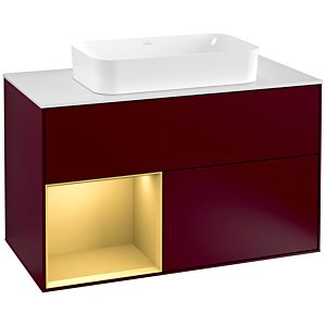 Villeroy und Boch Finion Waschtischunterschrank G241HFHB 100cm, Abdeckplatte white matt, Emotion, Regal links Gold matt, Peony Matt