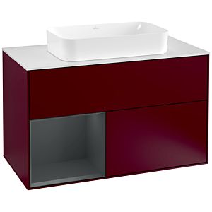 Villeroy und Boch Finion Waschtischunterschrank G241HGHB 100cm, Abdeckplatte white matt, Emotion, Regal links Midnight Blue Matt Lacquer, Peony Matt