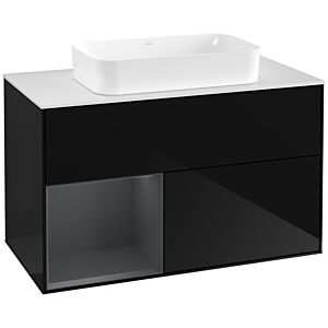 Villeroy und Boch Finion Waschtischunterschrank G241HGPH 100cm, Abdeckplatte white matt, Emotion, Regal links Midnight Blue Matt Lacquer, Glossy Black Lacquer