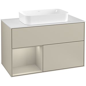 Villeroy und Boch Finion Waschtischunterschrank G241HHHH 100cm, Abdeckplatte white matt, Emotion, Regal links Sand Matt Lacquer, Sand Matt Lacquer