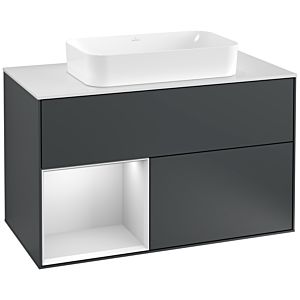Villeroy und Boch Finion Waschtischunterschrank G241MTHG 100cm, Abdeckplatte white matt, Emotion, Regal links White matt lacquer, Midnight Blue Matt Lacquer