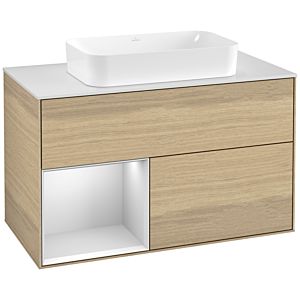 Villeroy et Boch Finion Villeroy et Boch G241MTPC 100cm, plaque de finition blanc mat, Emotion, étagère gauche laqué blanc mat, Oak Veneer
