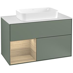 Villeroy et Boch Finion Villeroy et Boch G241PCGM 100cm, plaque de finition blanc mat, émotion, étagère à gauche Oak Veneer , Olive Matt Lacquer