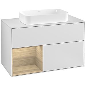 Villeroy und Boch Finion Waschtischunterschrank G241PCMT 100cm, Abdeckplatte white matt, Emotion, Regal links Oak Veneer, White matt lacquer
