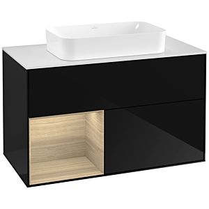 Villeroy und Boch Finion Waschtischunterschrank G241PCPH 100cm, Abdeckplatte white matt, Emotion, Regal links Oak Veneer, Glossy Black Lacquer