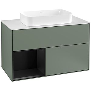 Villeroy und Boch Finion Waschtischunterschrank G241PDGM 100cm, Abdeckplatte white matt, Emotion, Regal links Black matt lacquer, Olive Matt Lacquer