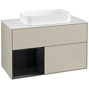 Villeroy und Boch Finion Waschtischunterschrank G241PDHH 100cm, Abdeckplatte white matt, Emotion, Regal links Black matt lacquer, Sand Matt Lacquer