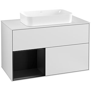 Villeroy et Boch Finion Villeroy et Boch G241PDMT 100cm, plaque de recouvrement blanc mat, Emotion, étagère gauche laqué noir mat, laqué blanc mat