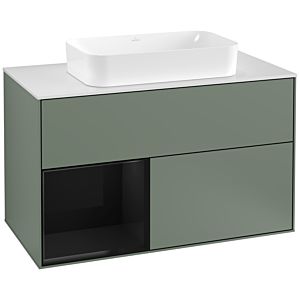 Villeroy und Boch Finion Waschtischunterschrank G241PHGM 100cm, Abdeckplatte white matt, Emotion, Regal links Glossy Black Lacquer, Olive Matt Lacquer