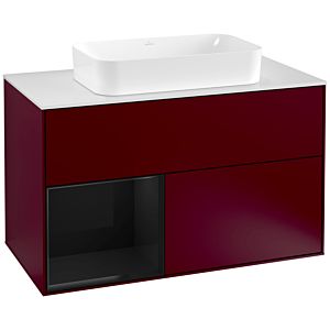 Villeroy und Boch Finion Waschtischunterschrank G241PHHB 100cm, Abdeckplatte white matt, Emotion, Regal links Glossy Black Lacquer, Peony Matt