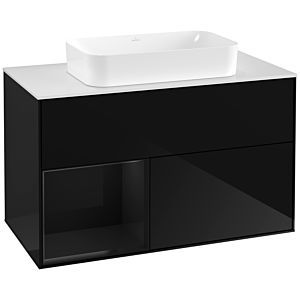 Villeroy und Boch Finion Waschtischunterschrank G241PHPH 100cm, Abdeckplatte white matt, Emotion, Regal links Glossy Black Lacquer, Glossy Black Lacquer