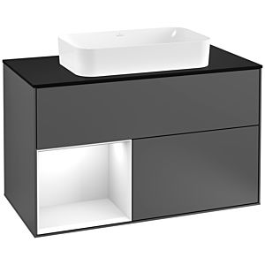 Villeroy und Boch Finion Waschtischunterschrank G242GFGK 100cm, Abdeckplatte black matt, Emotion, Regal links Glossy white lacquer, Anthracite matt