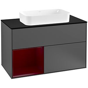 Villeroy und Boch Finion Waschtischunterschrank G242HBGK 100cm, Abdeckplatte black matt, Emotion, Regal links Peony, Anthracite matt