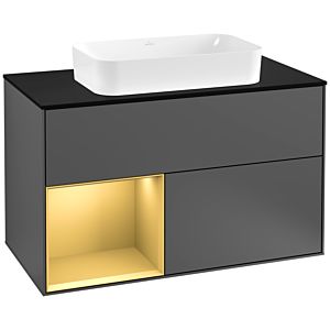 Villeroy and Boch Finion Villeroy and Boch Finion G242HFGK 100cm, cover plate black matt, Emotion, shelf left gold matt, anthracite matt