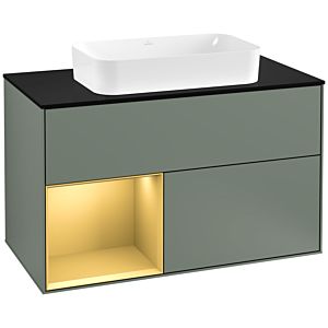 Villeroy and Boch Finion Villeroy and Boch Finion G242HFGM 100cm, cover plate black matt, Emotion, shelf left gold matt, Olive Matt Lacquer