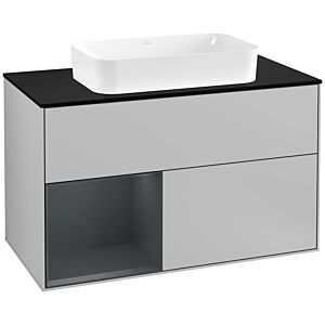 Villeroy und Boch Finion Waschtischunterschrank G242HGGJ 100cm, Abdeckplatte black matt, Emotion, Regal links Midnight Blue Matt Lacquer, Light grey matt