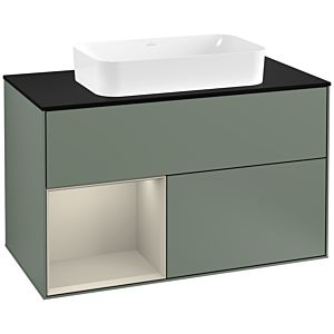 Villeroy and Boch Finion Villeroy and Boch Finion G242HHGM 100cm, cover plate black matt, Emotion, shelf on the left Sand Matt Lacquer , Olive Matt Lacquer
