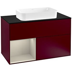 Villeroy und Boch Finion Waschtischunterschrank G242HHHB 100cm, Abdeckplatte black matt, Emotion, Regal links Sand Matt Lacquer, Peony Matt