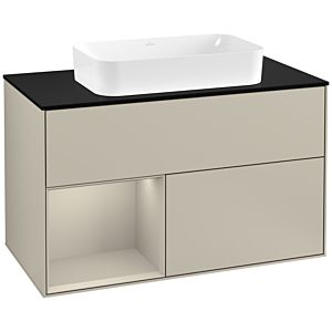 Villeroy und Boch Finion Waschtischunterschrank G242HHHH 100cm, Abdeckplatte black matt, Emotion, Regal links Sand Matt Lacquer, Sand Matt Lacquer