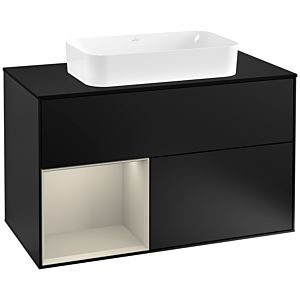 Villeroy und Boch Finion Waschtischunterschrank G242HHPD 100cm, Abdeckplatte black matt, Emotion, Regal links Sand Matt Lacquer, Black matt lacquer