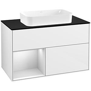 Villeroy and Boch Finion Villeroy and Boch Finion G242MTGF 100cm, cover plate black matt, Emotion, shelf left white matt lacquer, glossy white lacquer