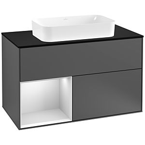 Villeroy and Boch Finion Villeroy and Boch Finion G242MTGK 100cm, cover plate black matt, Emotion, shelf left white matt lacquer, anthracite matt