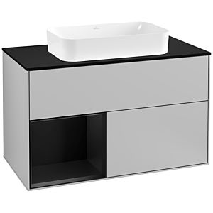 Villeroy und Boch Finion Waschtischunterschrank G242PDGJ 100cm, Abdeckplatte black matt, Emotion, Regal links Black matt lacquer, Light grey matt