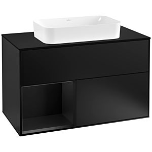 Villeroy und Boch Finion Waschtischunterschrank G242PDPD 100cm, Abdeckplatte black matt, Emotion, Regal links Black matt lacquer, Black matt lacquer
