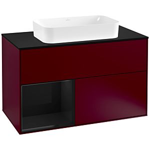 Villeroy und Boch Finion Waschtischunterschrank G242PHHB 100cm, Abdeckplatte black matt, Emotion, Regal links Glossy Black Lacquer, Peony Matt