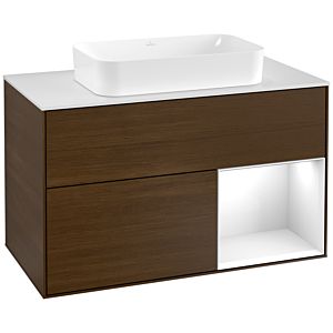 Villeroy and Boch Finion Villeroy and Boch Finion G251GFGN 100cm, cover plate matt white, emotion, shelf on the right glossy white lacquer, walnut veneer