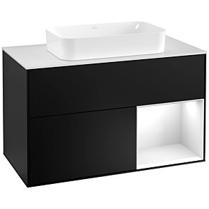 Villeroy and Boch Finion Villeroy and Boch Finion G251GFPD 100cm, cover plate white matt, Emotion, shelf on the right glossy white lacquer, black matt lacquer