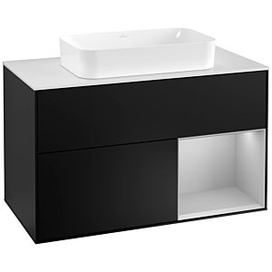 Villeroy und Boch Finion Waschtischunterschrank G251GJPD 100cm, Abdeckplatte white matt, Emotion, Regal rechts Light grey matt, Black matt lacquer