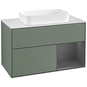 Villeroy et Boch Finion Villeroy et Boch G251GKGM 100cm, plaque de recouvrement blanc mat, Emotion, étagère à droite Anthracite mat, Olive Matt Lacquer