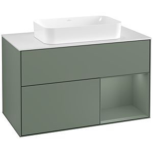 Villeroy und Boch Finion Waschtischunterschrank G251GMGM 100cm, Abdeckplatte white matt, Emotion, Regal rechts Olive Matt Lacquer, Olive Matt Lacquer