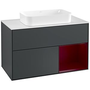 Villeroy et Boch Finion Villeroy et Boch G251HBHG 100cm, plaque de finition blanc mat, Emotion, étagère à droite Peony , Midnight Blue Matt Lacquer