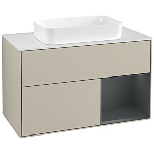 Villeroy und Boch Finion Waschtischunterschrank G251HGHH 100cm, Abdeckplatte white matt, Emotion, Regal rechts Midnight Blue Matt Lacquer, Sand Matt Lacquer
