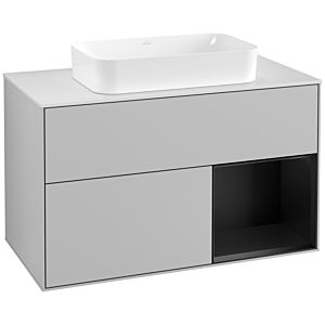 Villeroy und Boch Finion Waschtischunterschrank G251PDGJ 100cm, Abdeckplatte white matt, Emotion, Regal rechts Black matt lacquer, Light grey matt