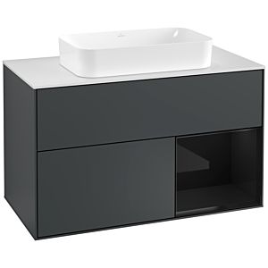 Villeroy und Boch Finion Waschtischunterschrank G251PHHG 100cm, Abdeckplatte white matt, Emotion, Regal rechts Glossy Black Lacquer, Midnight Blue Matt Lacquer