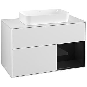 Villeroy und Boch Finion Waschtischunterschrank G251PHMT 100cm, Abdeckplatte white matt, Emotion, Regal rechts Glossy Black Lacquer, White matt lacquer