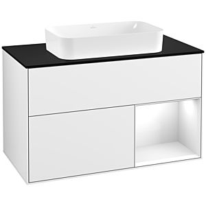 Villeroy et Boch Finion Villeroy et Boch G252GFGF 100cm, plaque de finition noire mate, Emotion, étagère à droite Laque blanc brillant, Laque blanc brillant