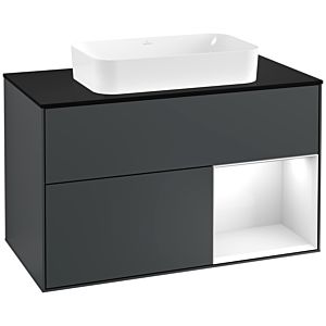 Villeroy and Boch Finion Villeroy and Boch Finion G252GFHG 100cm, cover plate black matt, Emotion, shelf on the right Glossy white lacquer, Midnight Blue Matt Lacquer