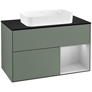 Villeroy and Boch Finion Villeroy and Boch Finion G252GJGM 100cm, cover plate black matt, Emotion, shelf on the right light gray matt, Olive Matt Lacquer