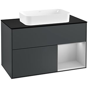 Villeroy und Boch Finion Waschtischunterschrank G252GJHG 100cm, Abdeckplatte black matt, Emotion, Regal rechts Light grey matt, Midnight Blue Matt Lacquer