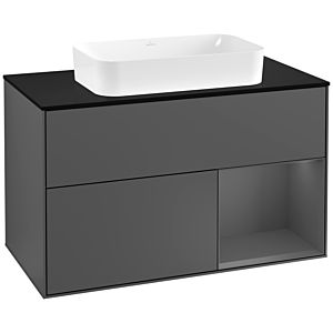 Villeroy und Boch Finion Waschtischunterschrank G252GKGK 100cm, Abdeckplatte black matt, Emotion, Regal rechts Anthracite matt, Anthracite matt