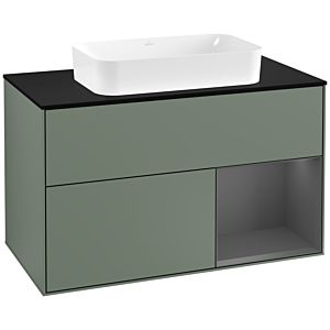 Villeroy et Boch Finion Villeroy et Boch G252GKGM 100cm, plaque de finition noir mat, Emotion, étagère droite Anthracite mat, Olive Matt Lacquer