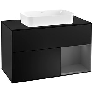 Villeroy und Boch Finion Waschtischunterschrank G252GKPD 100cm, Abdeckplatte black matt, Emotion, Regal rechts Anthracite matt, Black matt lacquer