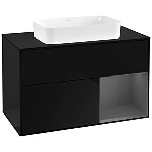 Villeroy und Boch Finion Waschtischunterschrank G252GKPH 100cm, Abdeckplatte black matt, Emotion, Regal rechts Anthracite matt, Glossy Black Lacquer